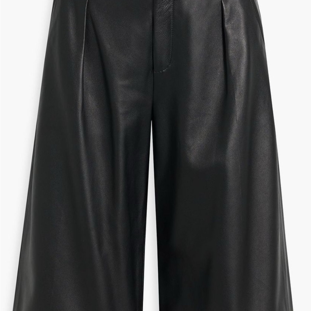 NWT Nili Lotan Black Wide-Leg Leather Long Short